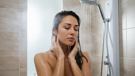 a refreshing moment: capturing the serenity of a woman enjoying an invigorating shower in a steamy bathroom environment