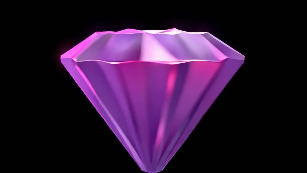 Rotating Purple Diamond Gemstone on Black Background