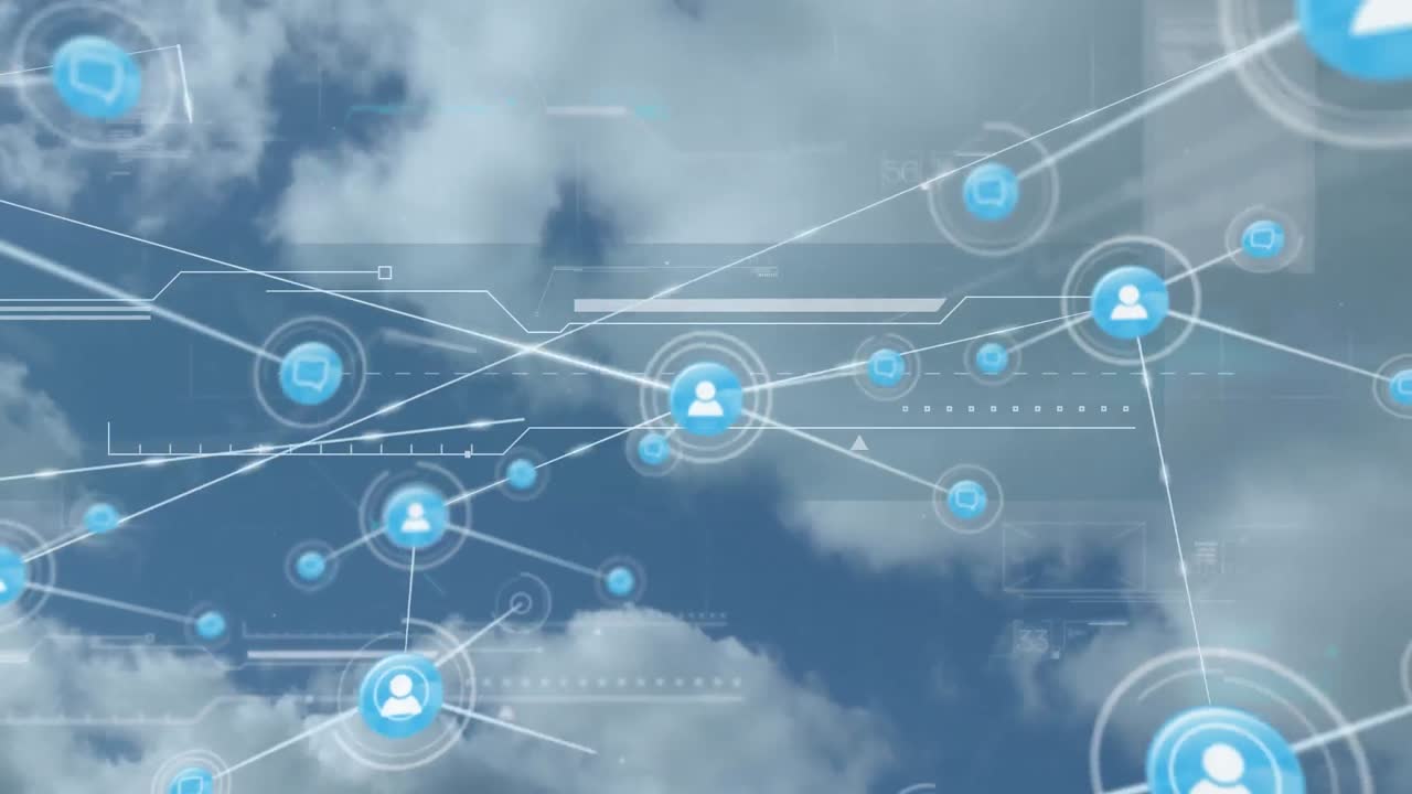 파란 하늘을 배경으로 연결 아이콘의 웹