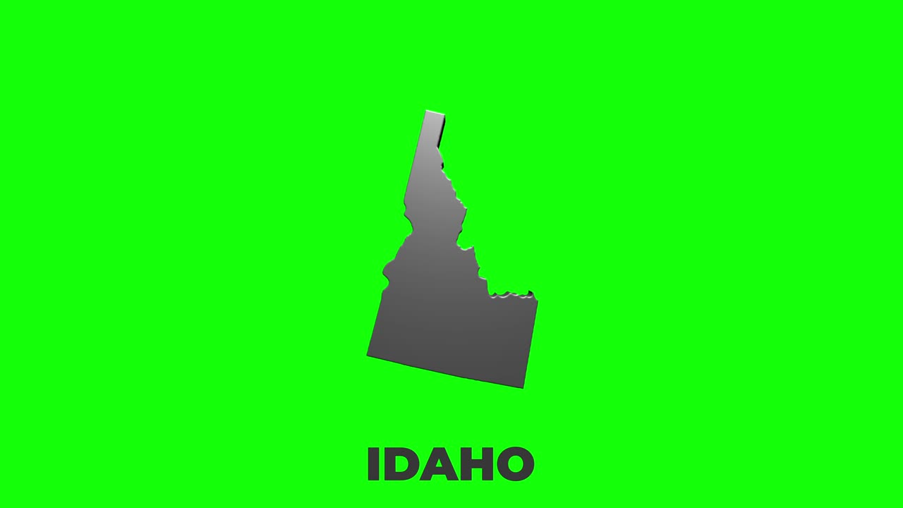 estado de idaho de los estados unidos de américa. marcador de ubicación de plata 3d animado en el mapa. fácil de usar con el modo de transparencia de pantalla en su video.