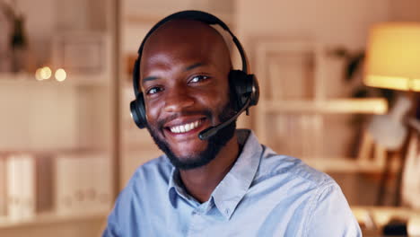customer support, smile and face of black man
