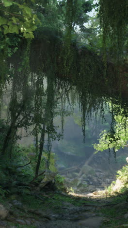 la luz del sol fluye a través de un bosque exuberante