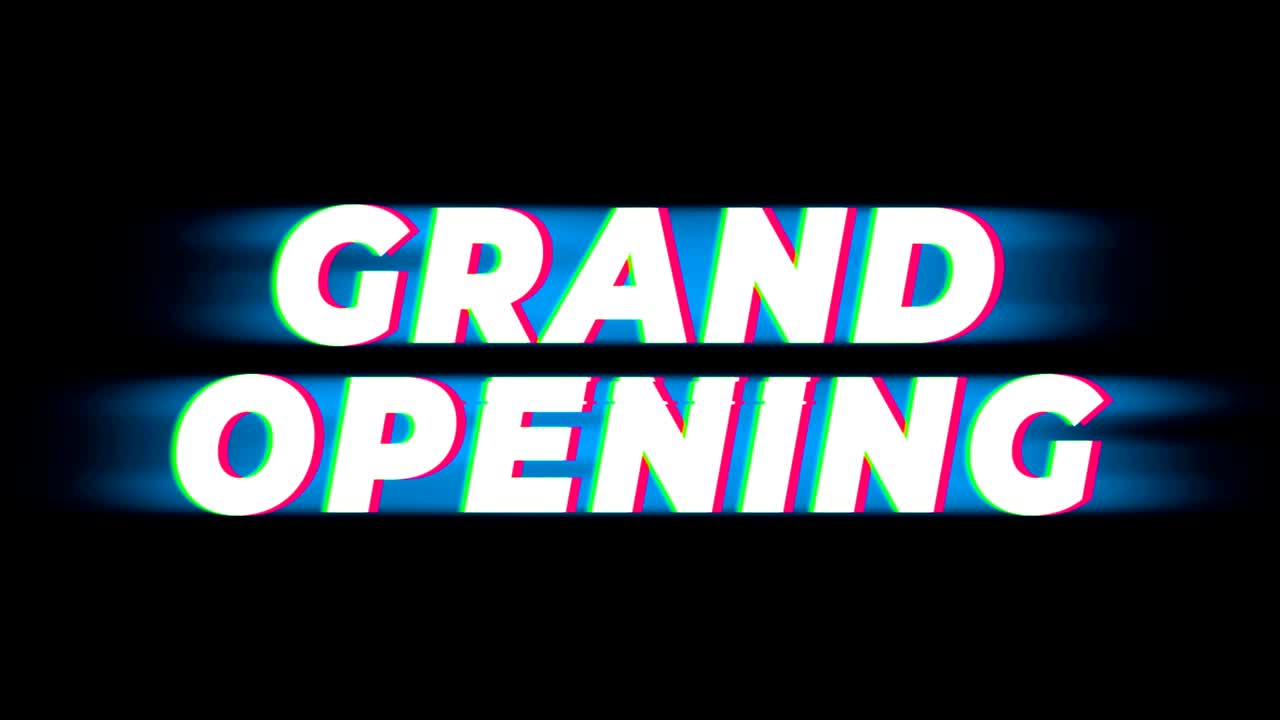 Grand Opening Text Vintage Glitch Effect Promotion.