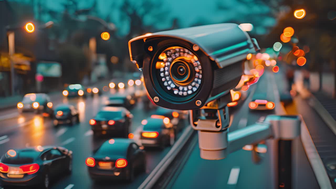 Camera di sicurezza che si affaccia sulla strada della città di notte