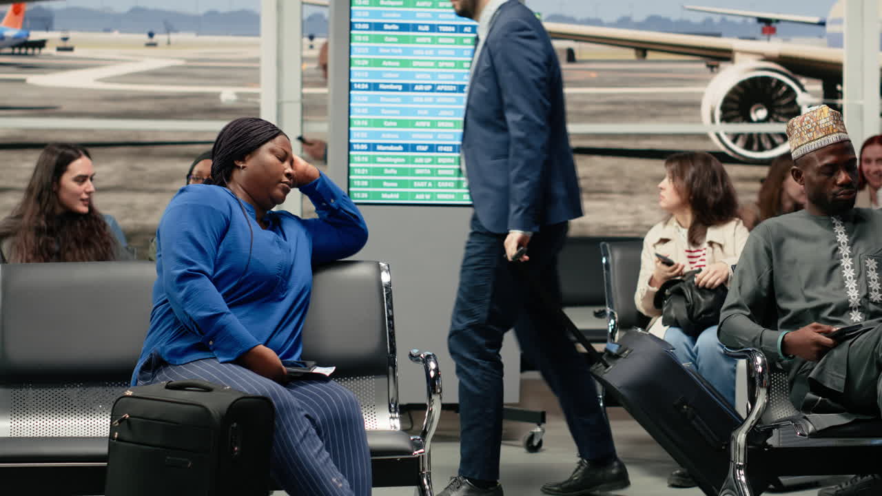 Texting family, mobile phone and tourist in airport wearing ethnic clothes
