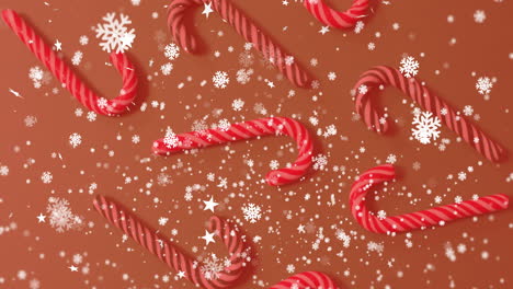 candy canes with snowflakes and stars animation on brown background