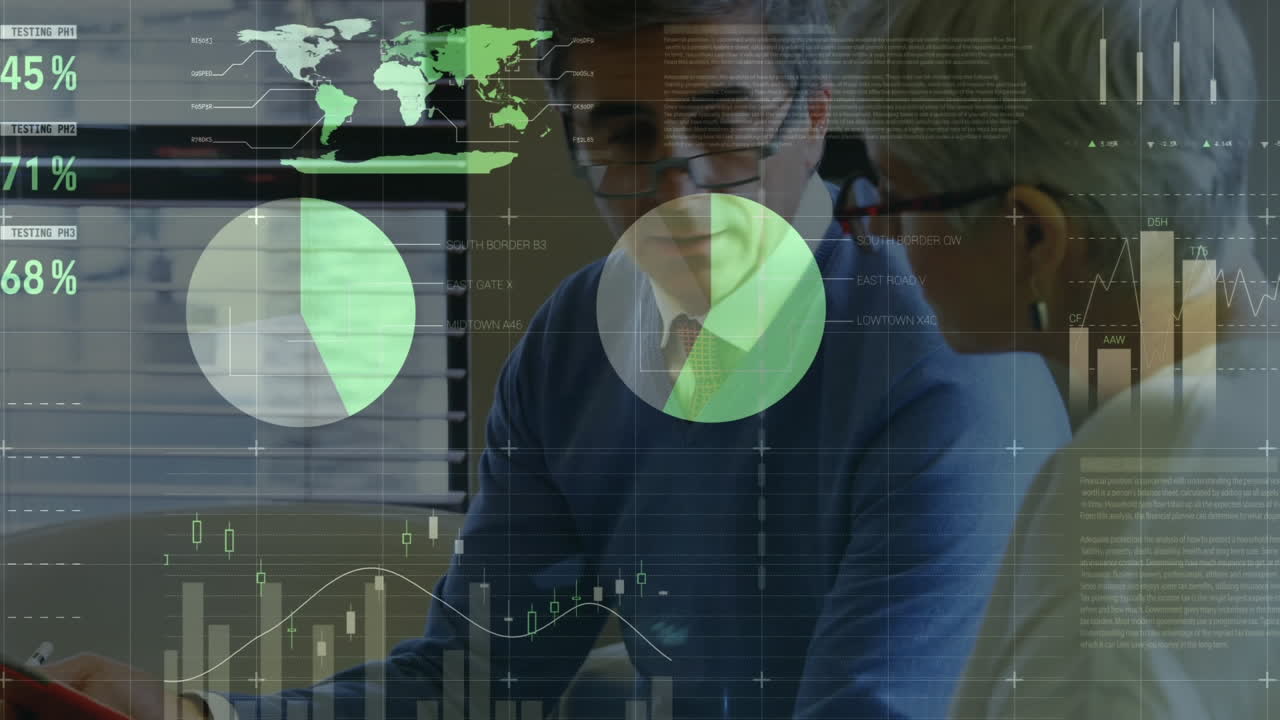 procesamiento de datos estadísticos contra un médico masculino hablando con una mujer mayor