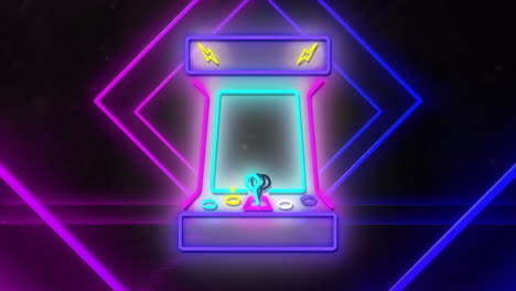 animation of video game console over neon pattern background