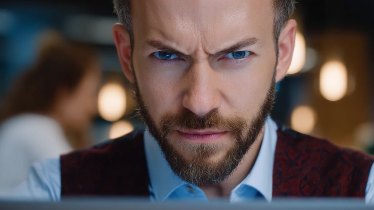 Intensa concentrazione: un uomo si concentra sullo schermo del computer, mostrando determinazione e risolutezza in un ambiente professionale.