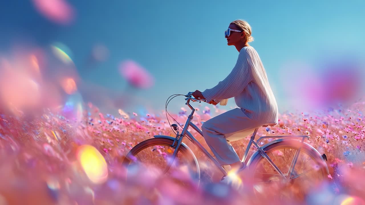 A Joyful Ride Through a Vibrant Flower Field: Embracing Nature's Splendor on a Sunny Day, Capturing the Spirit of Adventure and Freedom While Cycling in Blooming Beauty