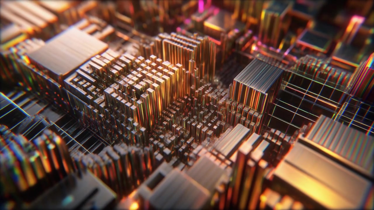 Abstract Digital Circuit Board with Glowing Metallic Structures