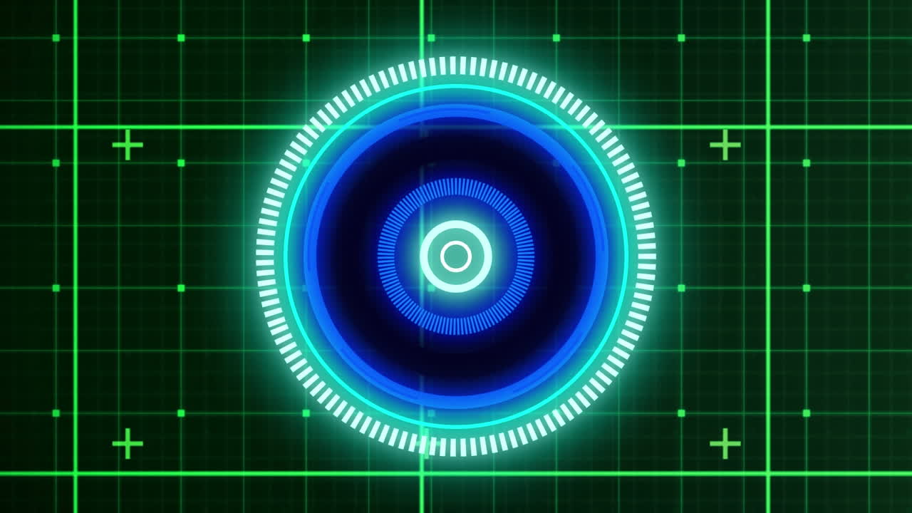 Animation of illuminated circles over grid pattern against abstract background