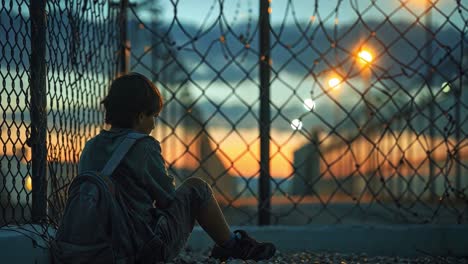 a lonely boy at the fence