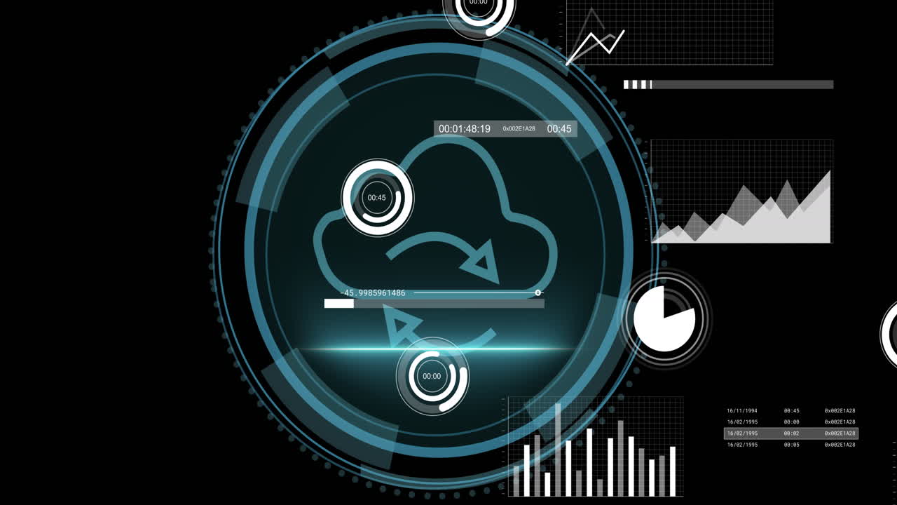 Animation of digital icons and data processing against cyber security text banner and cloud icon