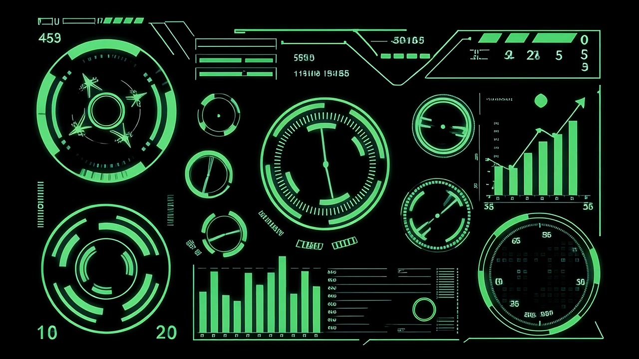 Futuristic Green HUD Displaying Digital Data and Graphs