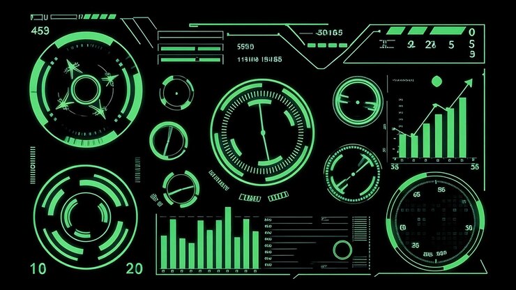 Futuristic Green HUD Displaying Digital Data and Graphs
