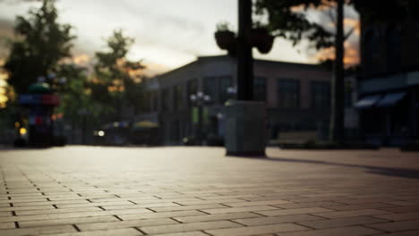 empty tiled floor and urban skyline