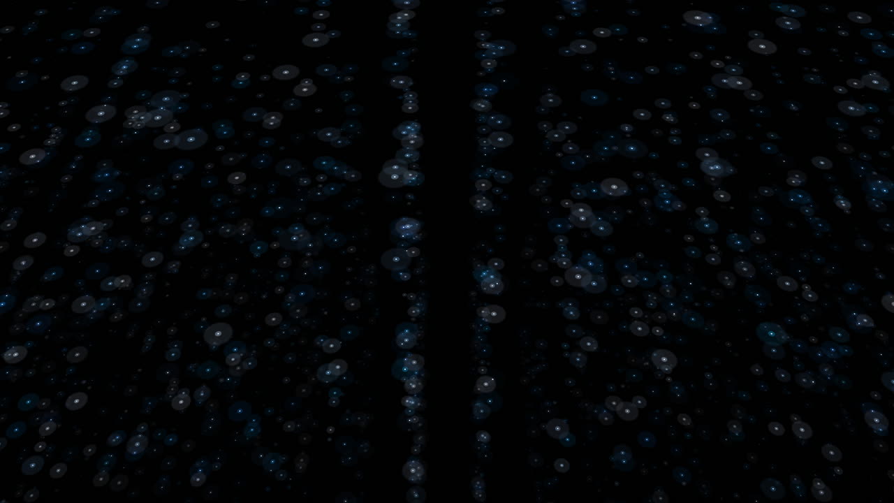 Atmospheric dark background footage featuring floating blue bokeh particles drifting in three dimensional space, ideal for technology, sci fi, data, or futuristic motion design overlays