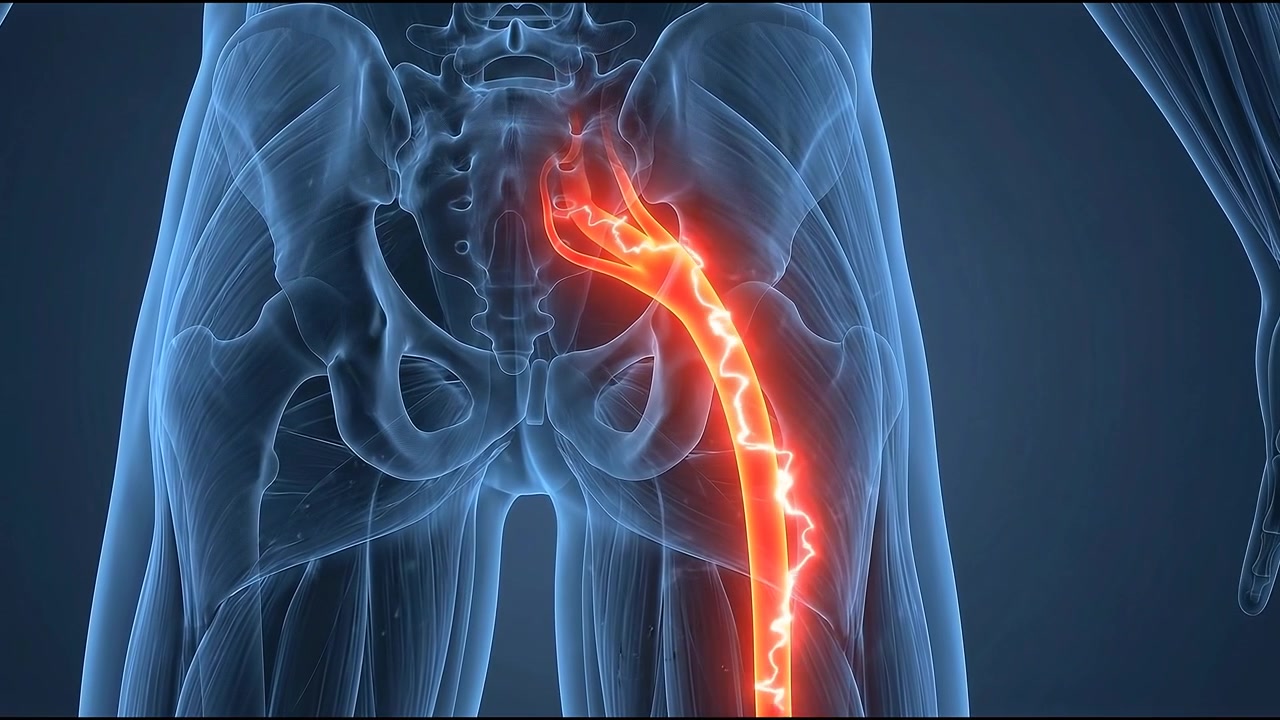 Animazione Medica del Dolore al Nervo Sciatico nell'Anatomia Umana