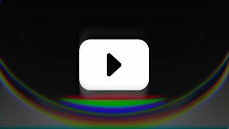 gráfico de movimiento, botón de reproducción animado y sonriente, haz de media luna de color rgb construido en una pantalla negra