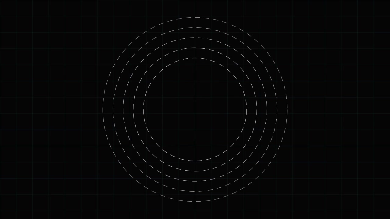 Grafica digitale astratta in movimento con linee geometriche e cerchi