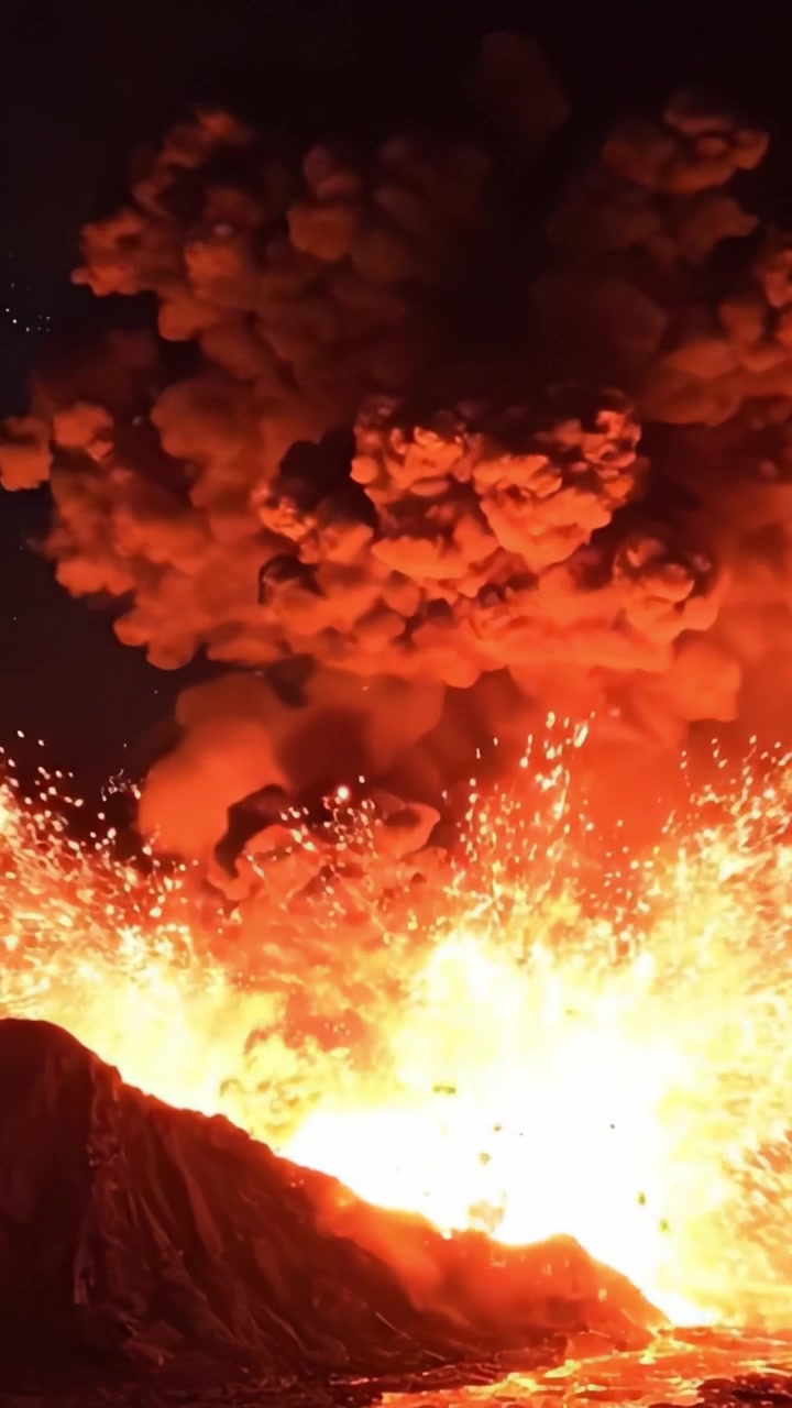 燃え盛る風景にそびえ立つ火山溶岩と火山灰の劇的な噴火。自然の生々しい力と破壊的な美しさが強烈な瞬間に捉えられている