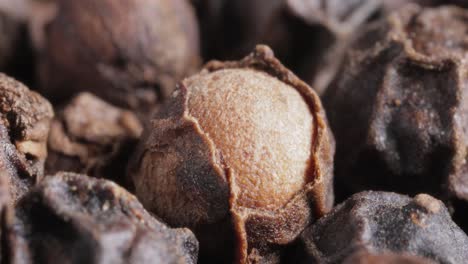 granos de pimienta o especias de pimienta negra. súper macro de cerca.
