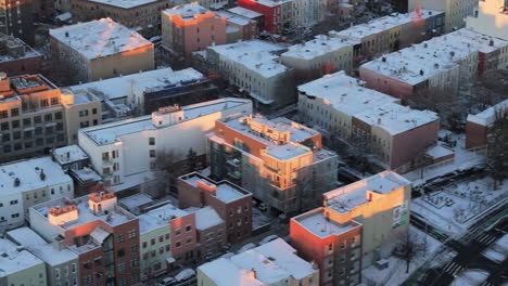 aerial view of a snow covered brooklyn. shot on a winter morning in greenpoint.