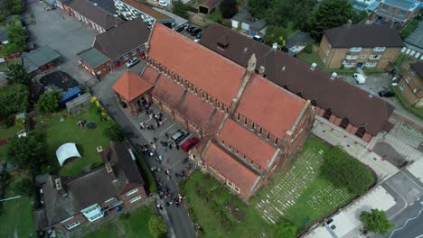 Romantic-wedding-ceremony-aerial-rising-view-above-St