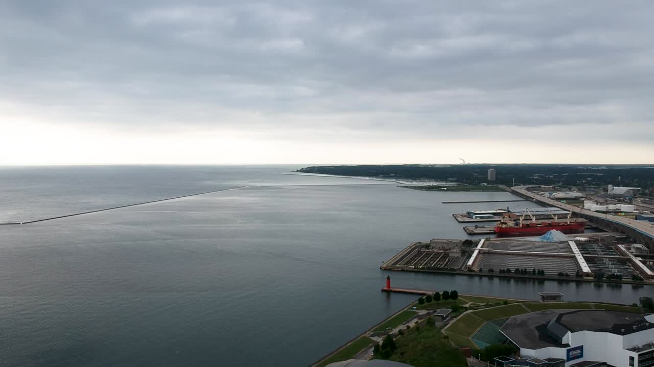 An aerial view of the south lakeside of Milwaukee.