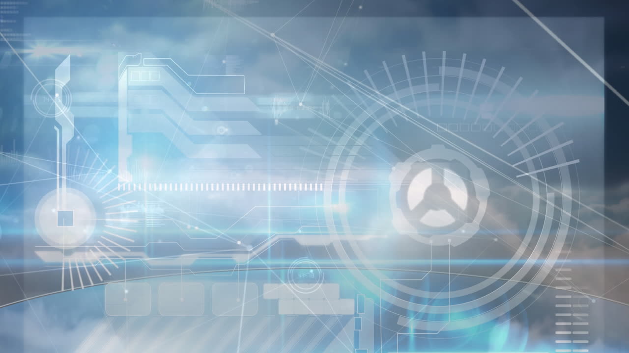 파란 하늘의 구름에 대한 데이터 처리와 디지털 인터페이스를 통한 연결 네트워크