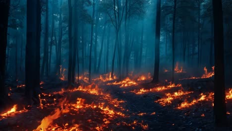 a forest filled with lots of fire in the middle of a forest