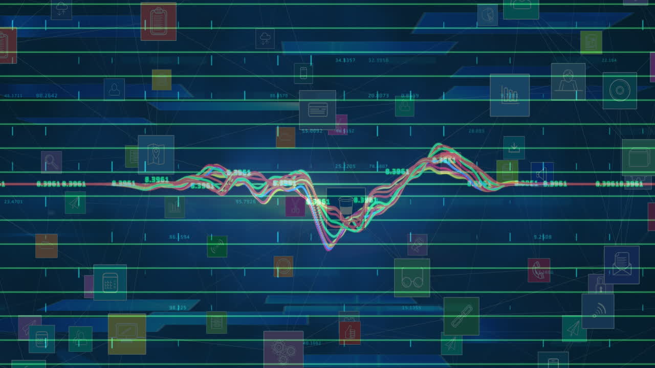 Animation of statistics and data processing over icons