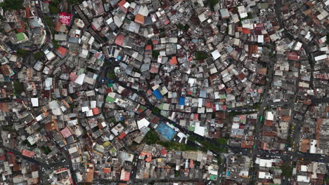 aerial top down shot above ghetto homes in comuna 13, medellín, colombia