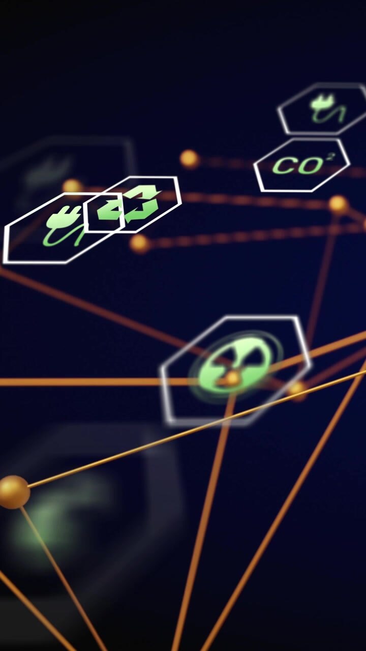 Vertical video: Pan starting 3D network shifting, nodes pulsing, hex icons aligning to spot plug