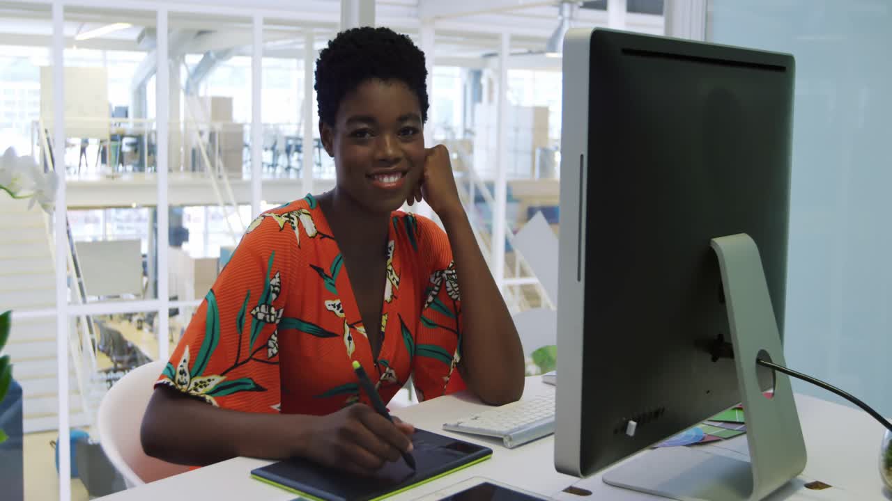 Young woman working in a creative office
