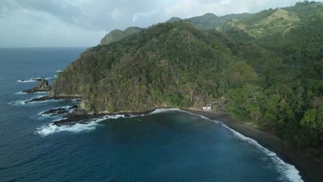 Vista-Aérea-De-Kings-Peter-Bay-Una-Playa-De-Arena-Negra-En-La-Isla-Caribeña-De-Tobago