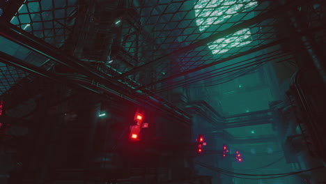 neon lights of futuristic sci fi city