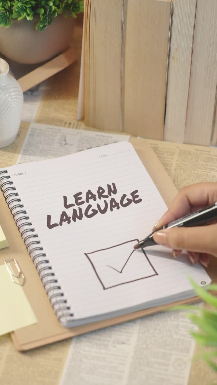 VERTICAL VIDEO OF TICKING OFF LEARN LANGUAGE FROM CHECKLIST