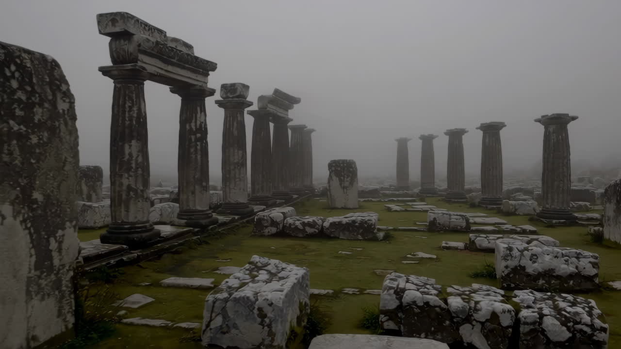 Ancient Ruins in Fog