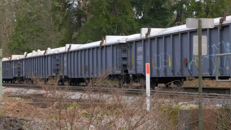 Static-Shot-of-Grey-Freight-Train-Rail-Wagons-Driving-By