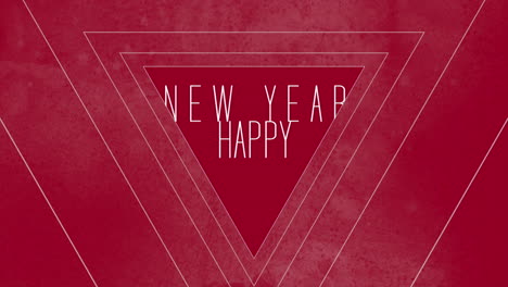 happy new year with neon triangles on red gradient