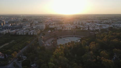 aerial drone shot of plaza de espana in seville, spain. seville is the capital of spain's andalusia region.