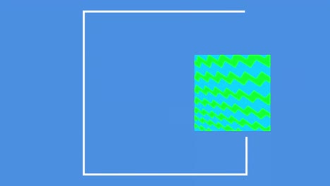 animation of white and colourful squares on blue background