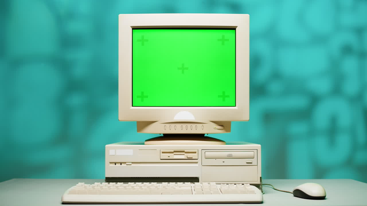 Vintage Computer with Green Screen