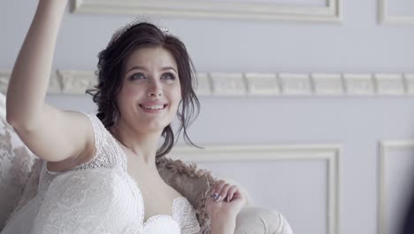 slow motion pretty smiling bride throws jacket to groom