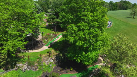 aerial view of mini golf course on beautiful spring day