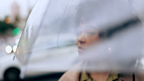 travel, umbrella and woman in a city