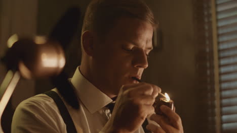 man smoking a pipe in a vintage setting