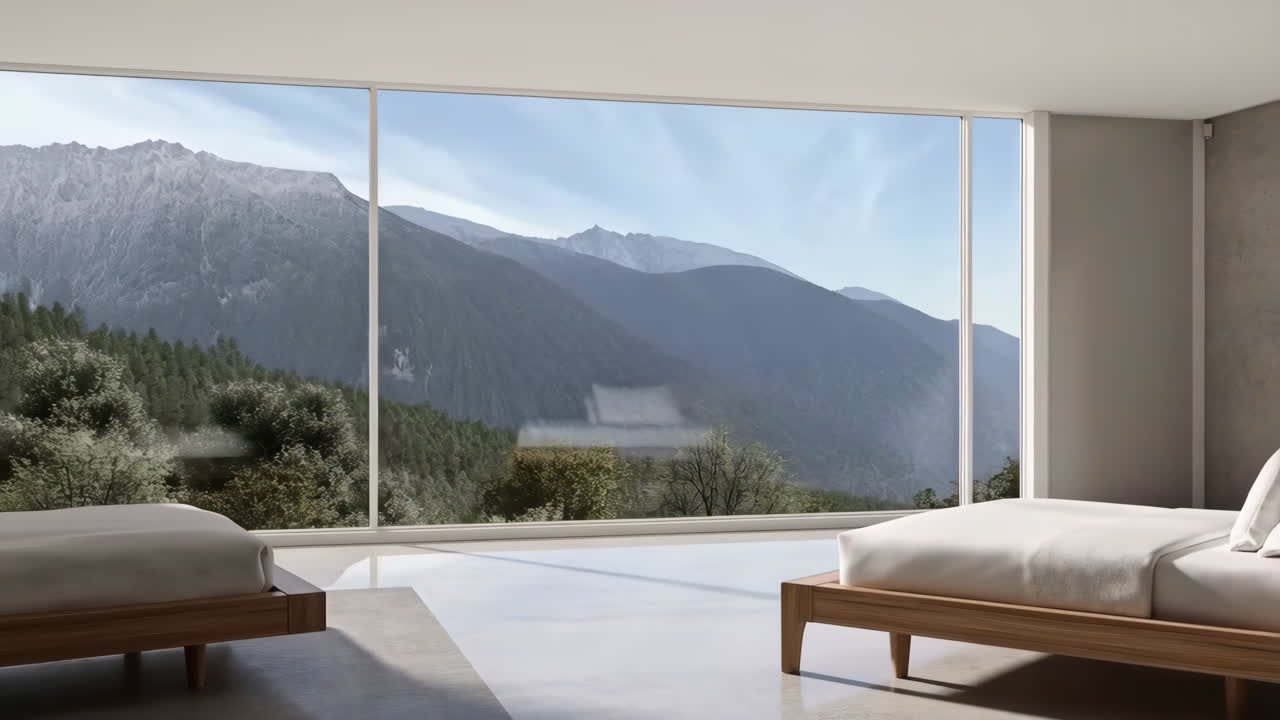 спальня с видом на горы